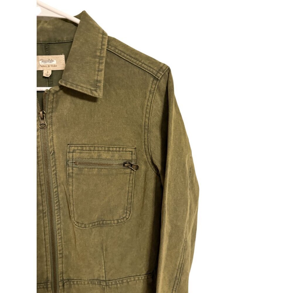 Chelsea & Violet Olive Green Utility Style Jumpsuit Zip Front Four Pockets Small - Picture 4 of 8